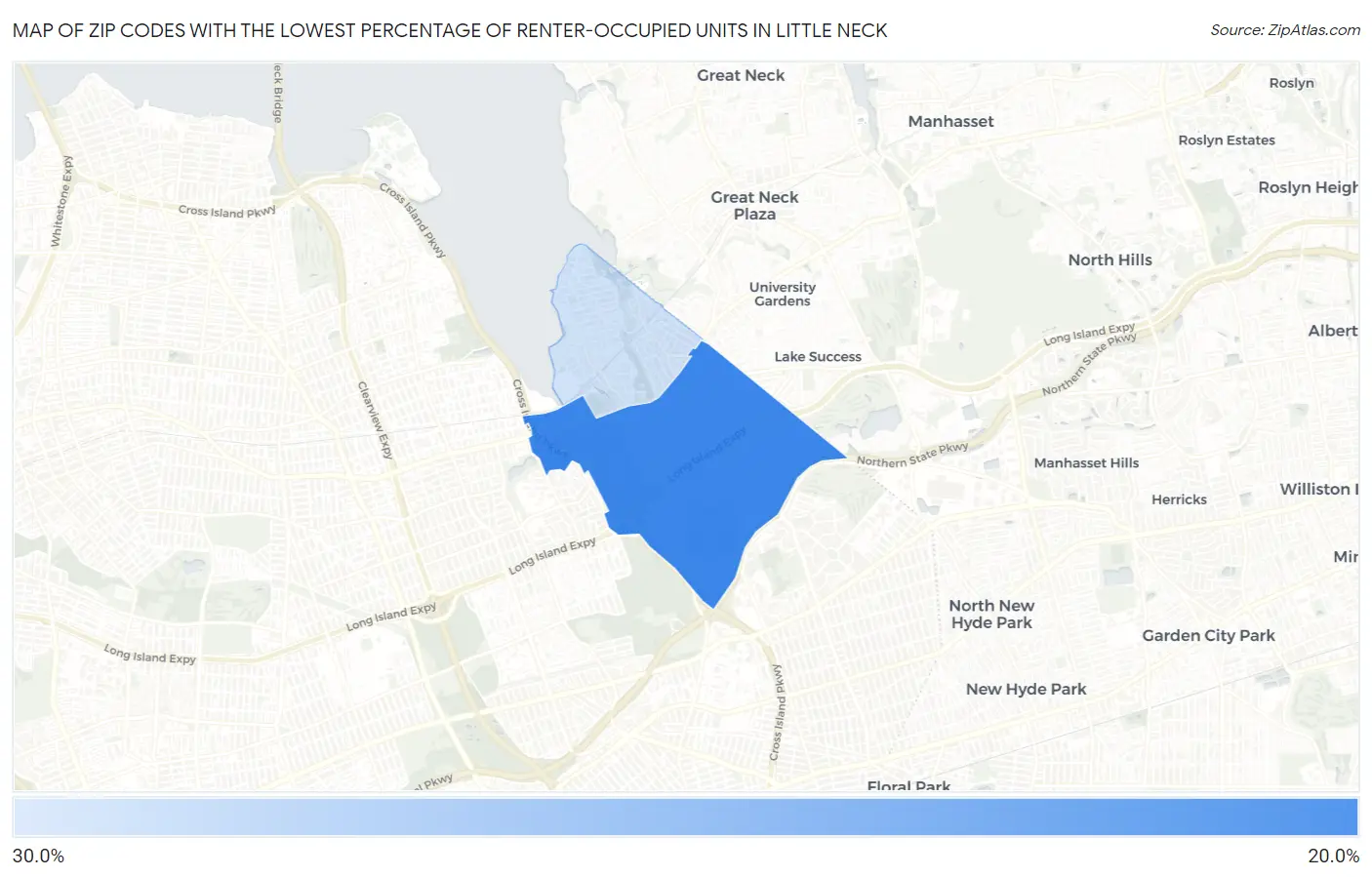 Zip Codes with the Lowest Percentage of Renter-Occupied Units in Little Neck Map