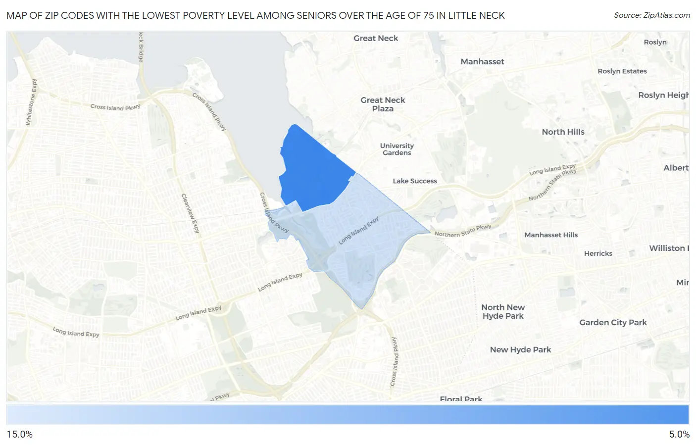 Zip Codes with the Lowest Poverty Level Among Seniors Over the Age of 75 in Little Neck Map