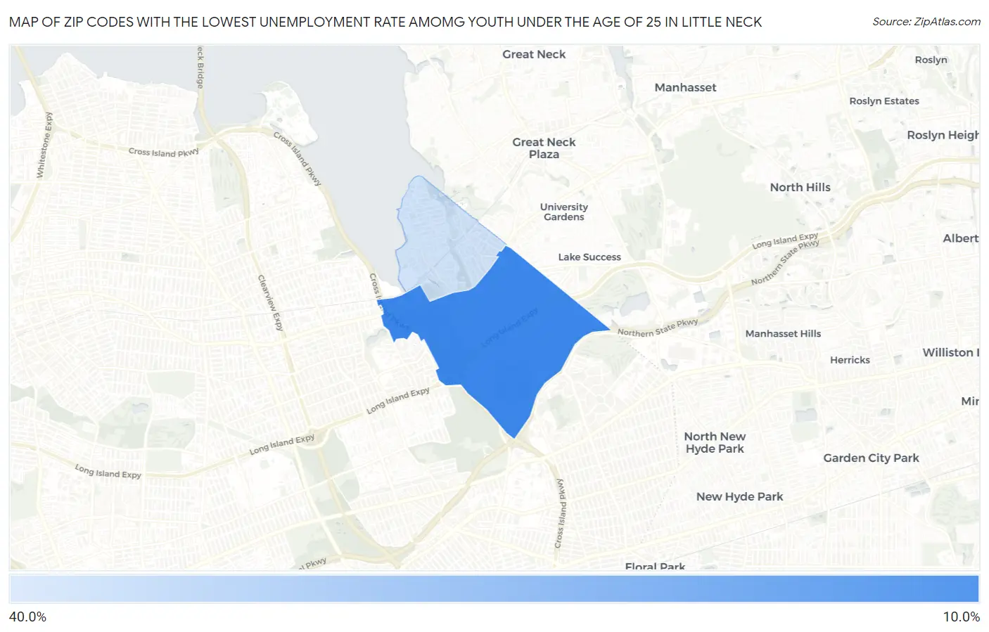 Zip Codes with the Lowest Unemployment Rate Amomg Youth Under the Age of 25 in Little Neck Map