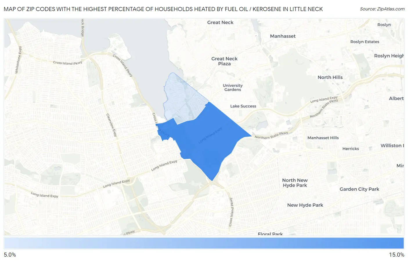 Zip Codes with the Highest Percentage of Households Heated by Fuel Oil / Kerosene in Little Neck Map