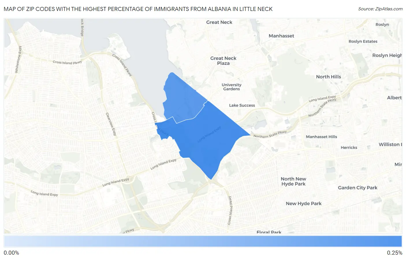 Zip Codes with the Highest Percentage of Immigrants from Albania in Little Neck Map