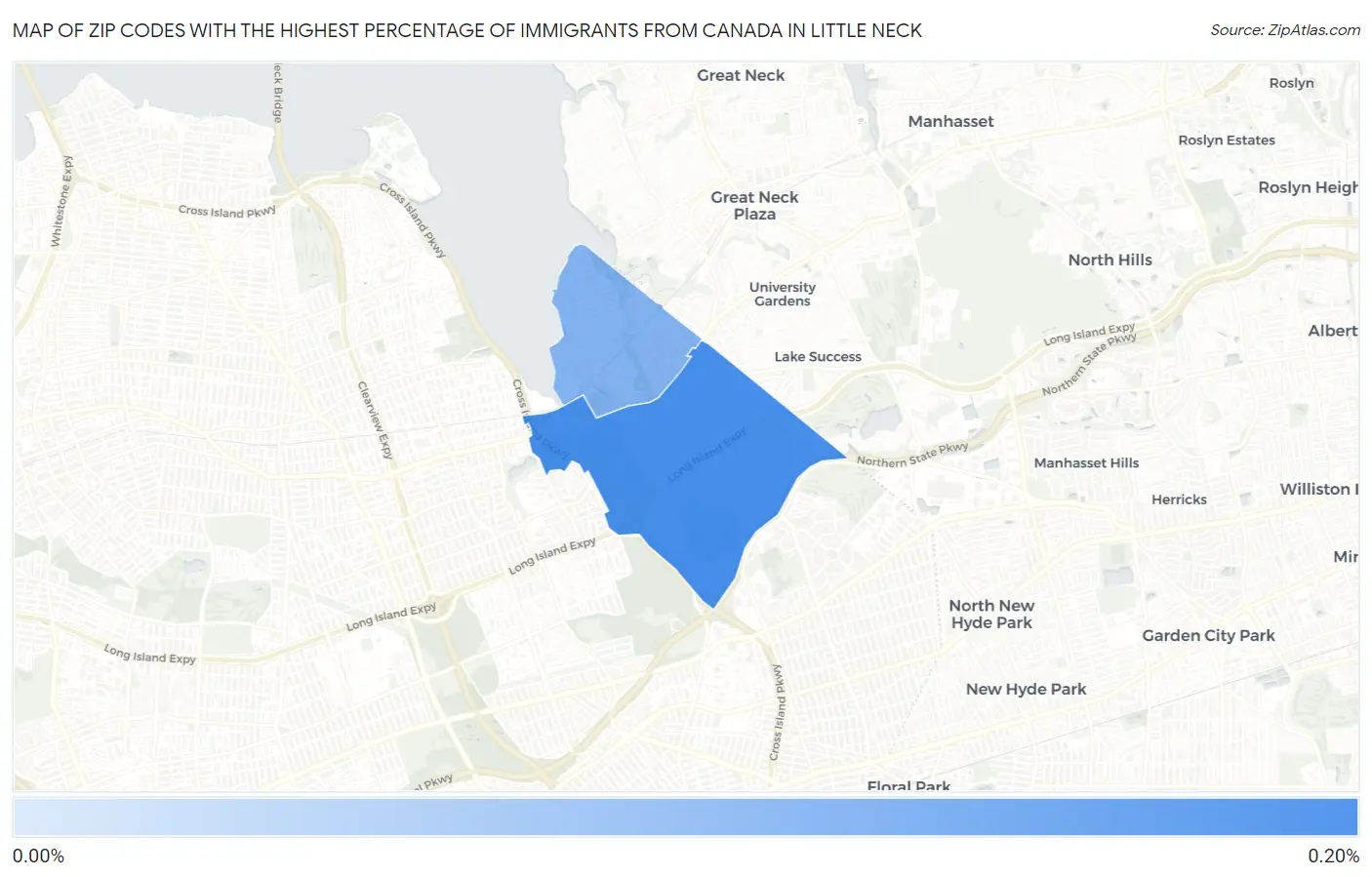 Zip Codes with the Highest Percentage of Immigrants from Canada in Little Neck Map