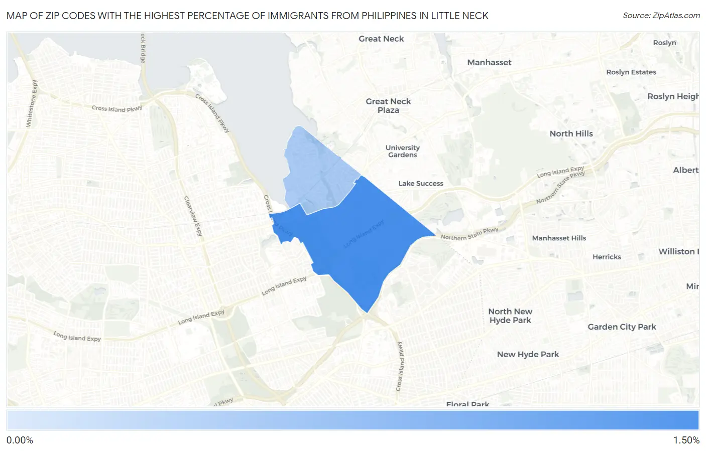 Zip Codes with the Highest Percentage of Immigrants from Philippines in Little Neck Map