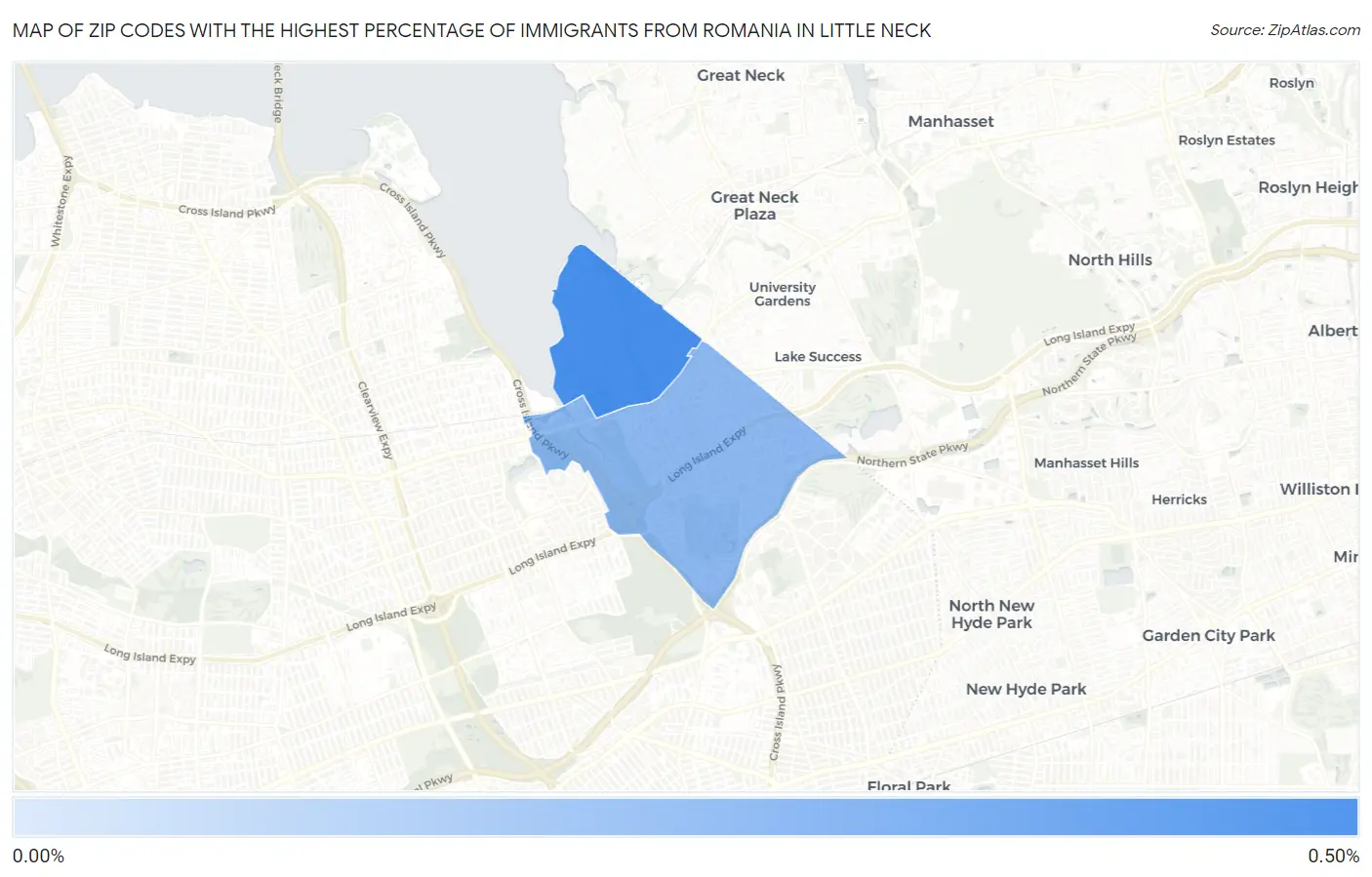 Zip Codes with the Highest Percentage of Immigrants from Romania in Little Neck Map