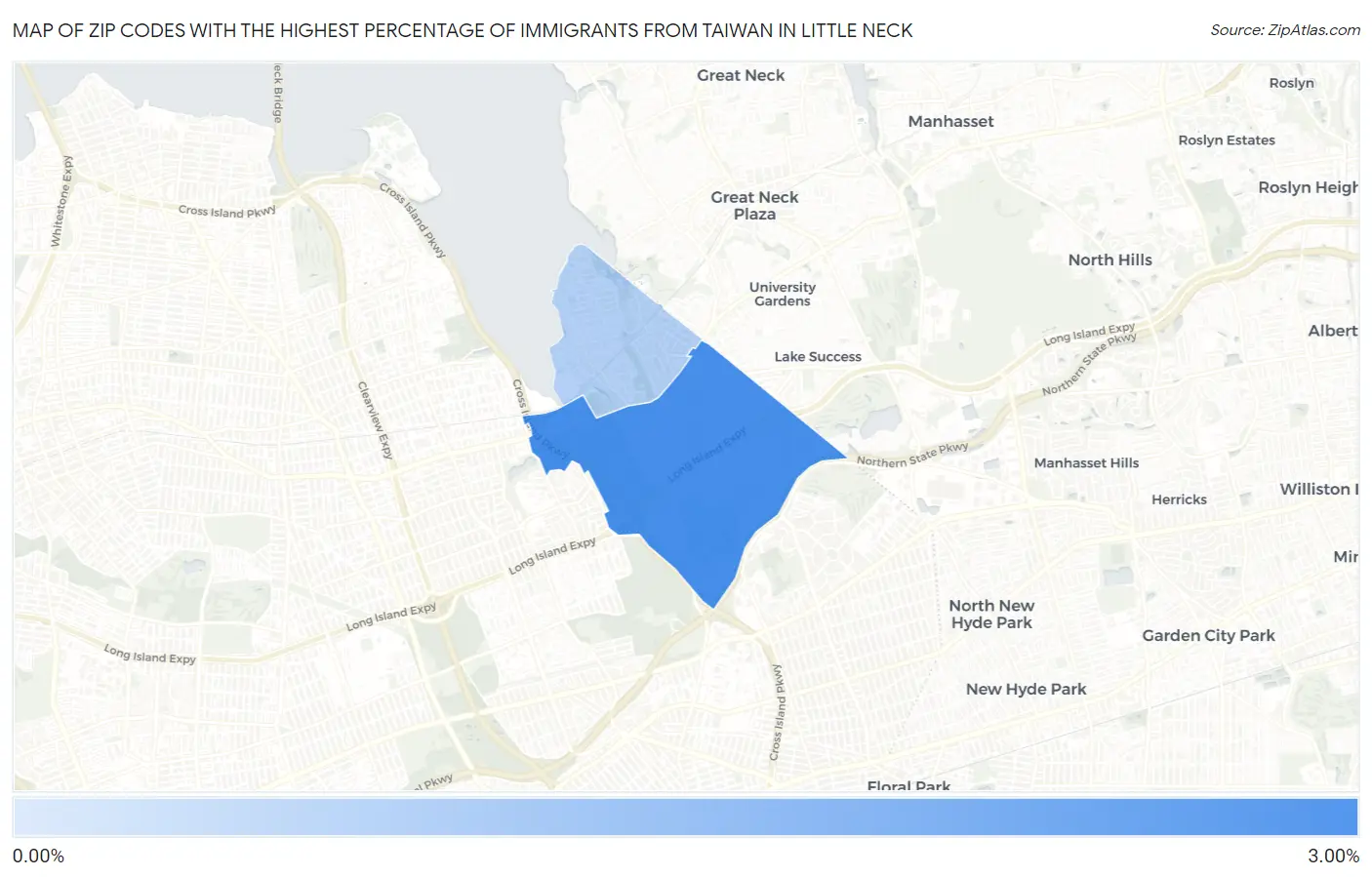 Zip Codes with the Highest Percentage of Immigrants from Taiwan in Little Neck Map