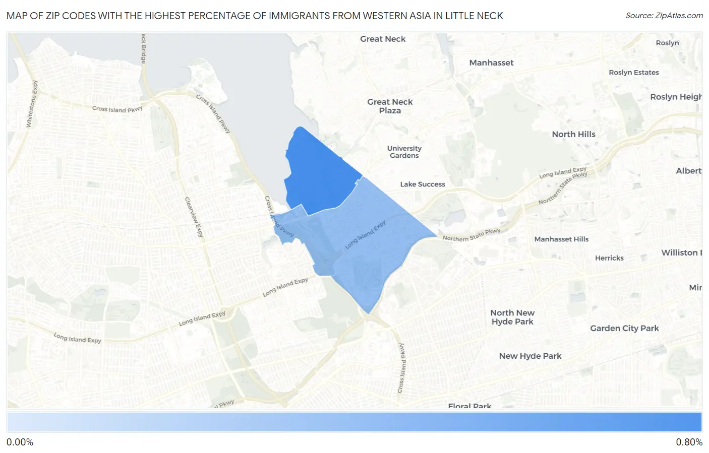 Zip Codes with the Highest Percentage of Immigrants from Western Asia in Little Neck Map