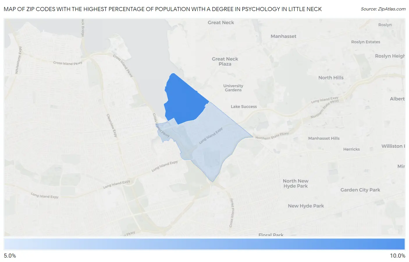 Zip Codes with the Highest Percentage of Population with a Degree in Psychology in Little Neck Map