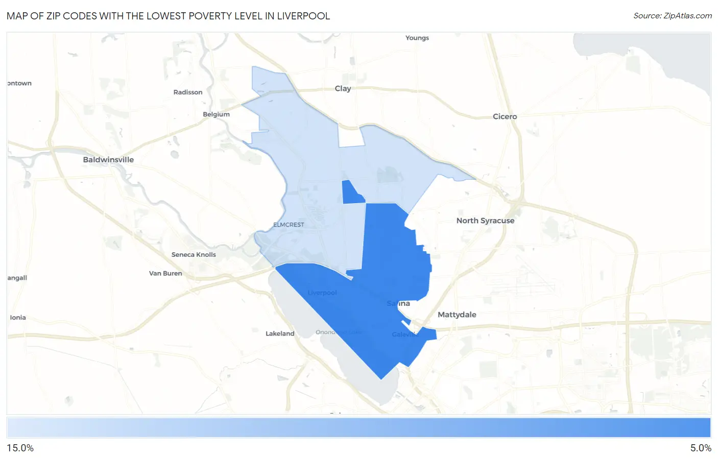 Zip Codes with the Lowest Poverty Level in Liverpool Map
