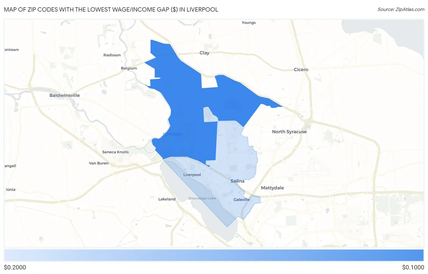 Zip Codes with the Lowest Wage/Income Gap ($) in Liverpool Map