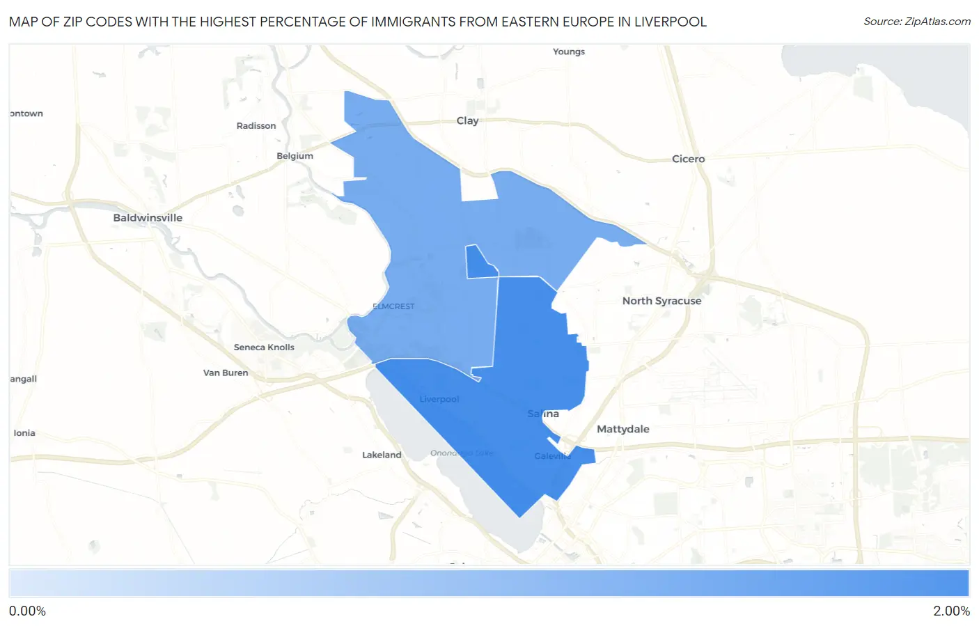 Zip Codes with the Highest Percentage of Immigrants from Eastern Europe in Liverpool Map