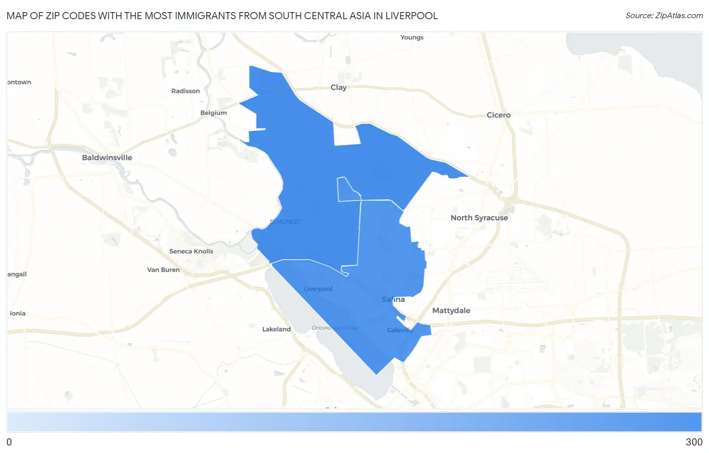 Zip Codes with the Most Immigrants from South Central Asia in Liverpool Map