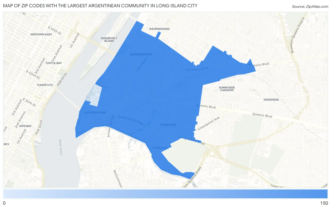 Zip Codes with the Largest Argentinean Community in Long Island City Map