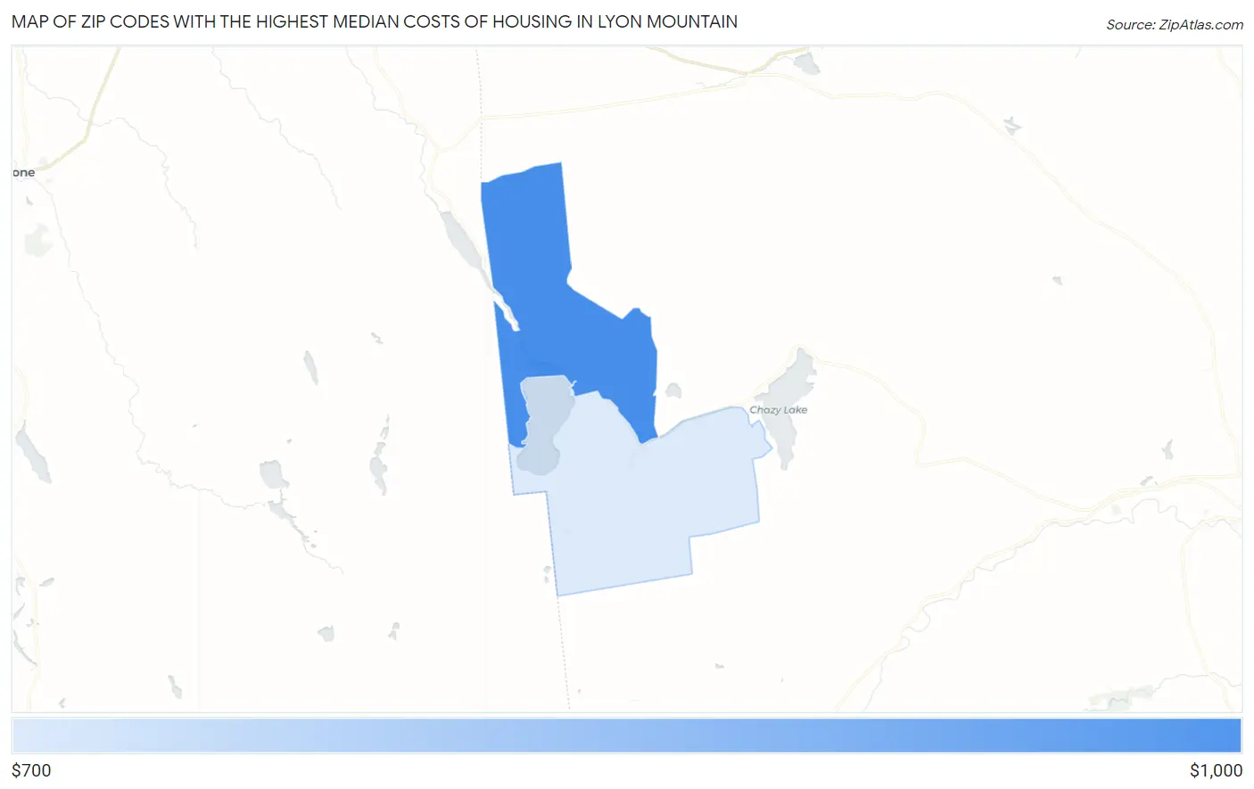 Zip Codes with the Highest Median Costs of Housing in Lyon Mountain Map