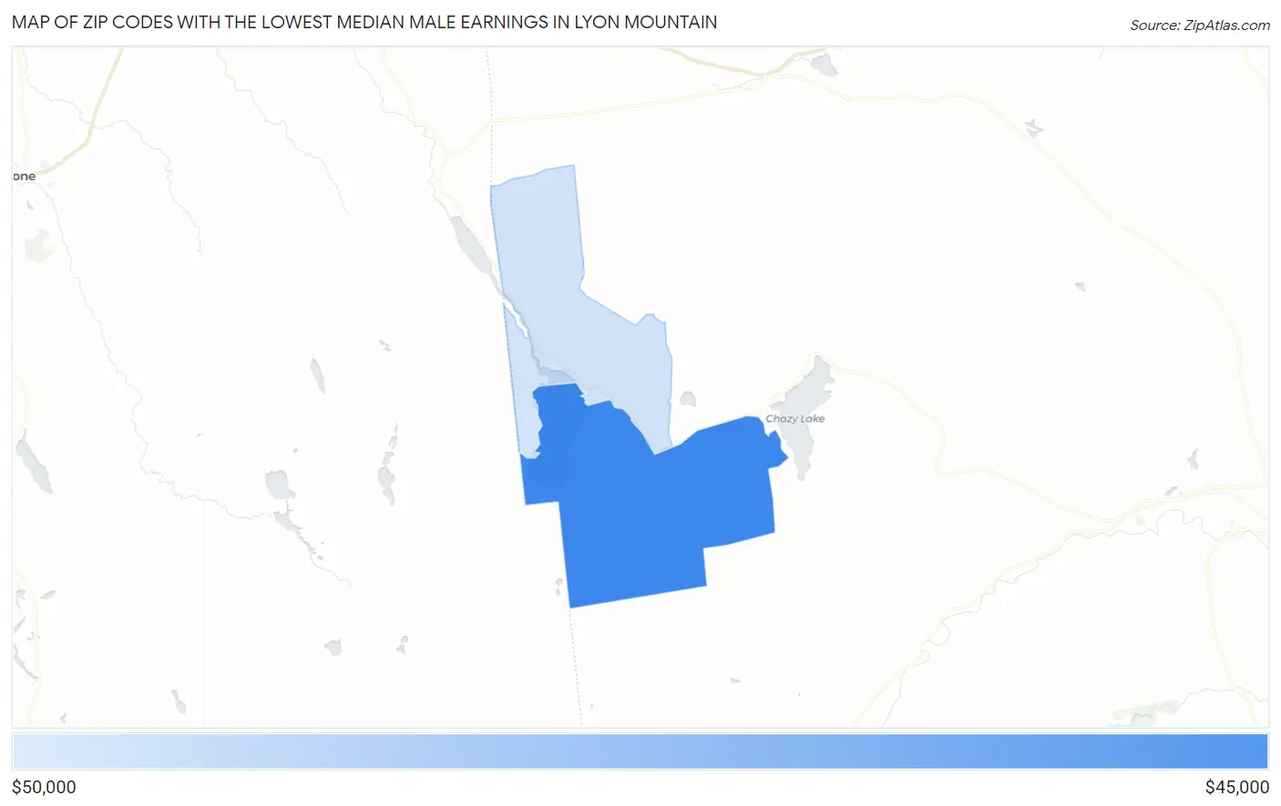 Zip Codes with the Lowest Median Male Earnings in Lyon Mountain Map