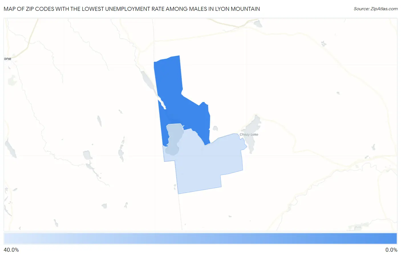 Zip Codes with the Lowest Unemployment Rate Among Males in Lyon Mountain Map