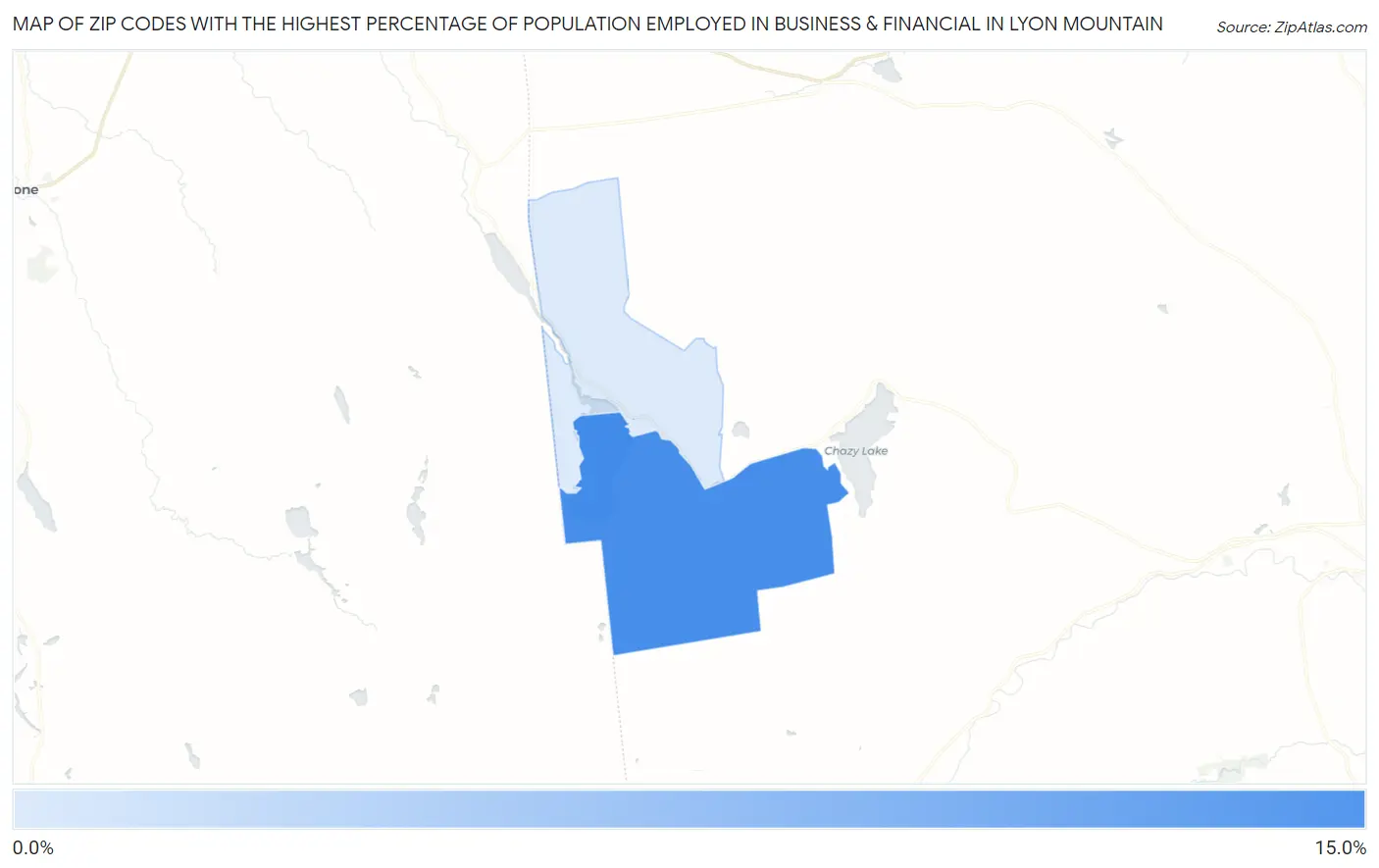 Zip Codes with the Highest Percentage of Population Employed in Business & Financial in Lyon Mountain Map