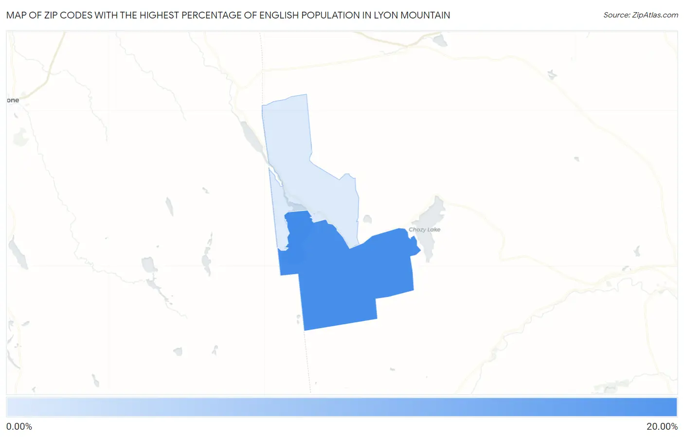 Zip Codes with the Highest Percentage of English Population in Lyon Mountain Map