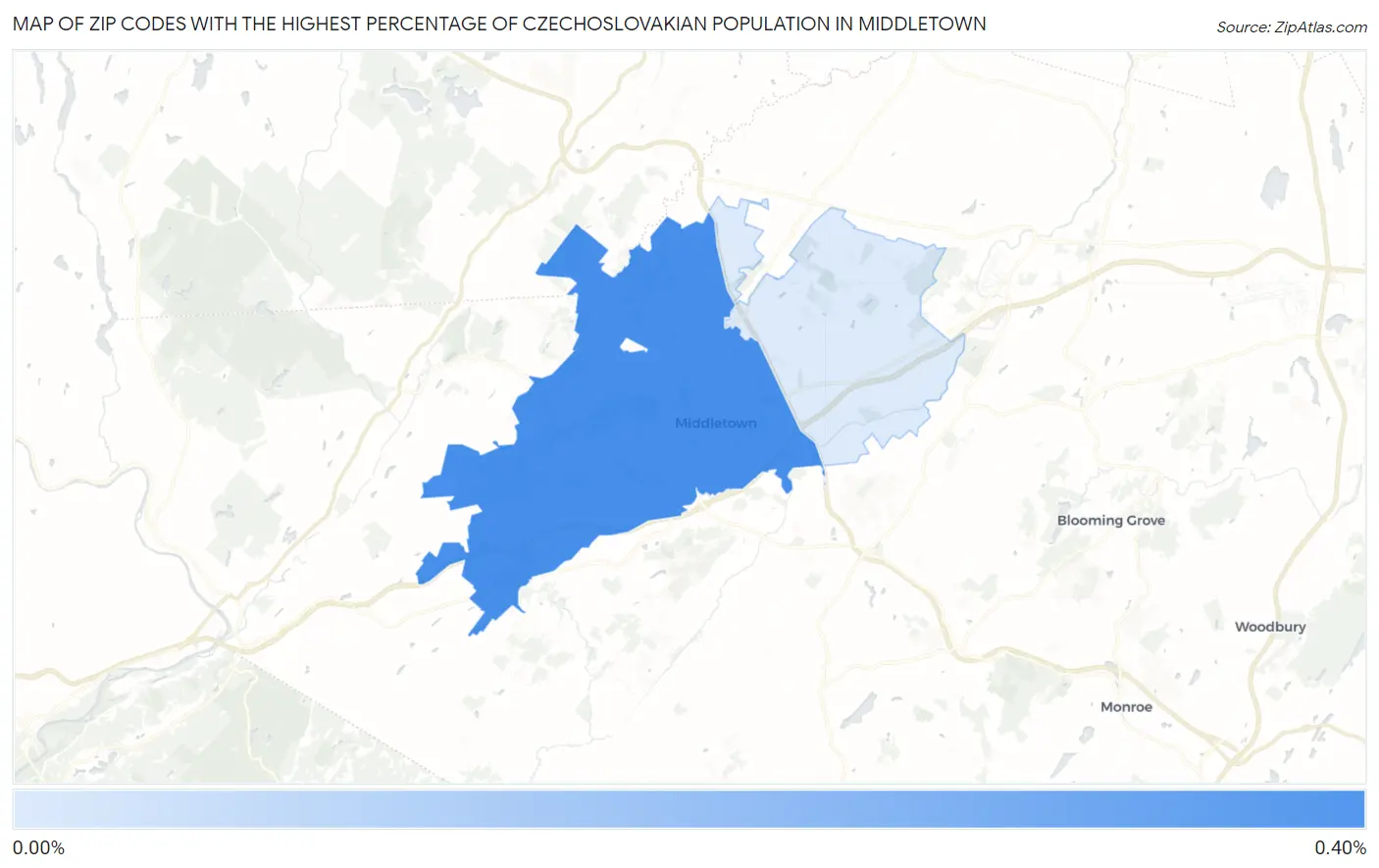 Zip Codes with the Highest Percentage of Czechoslovakian Population in Middletown Map