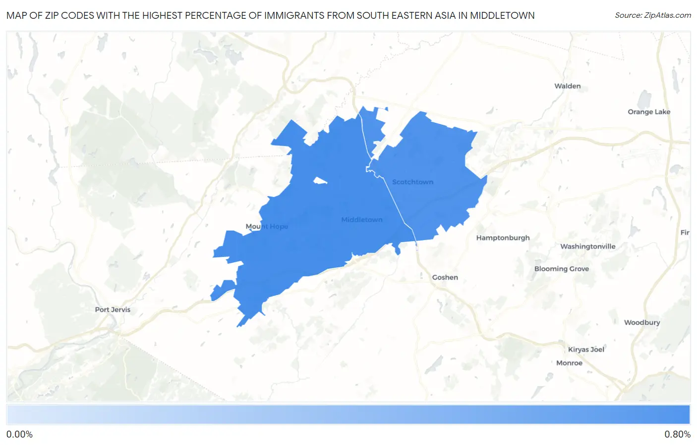 Zip Codes with the Highest Percentage of Immigrants from South Eastern Asia in Middletown Map