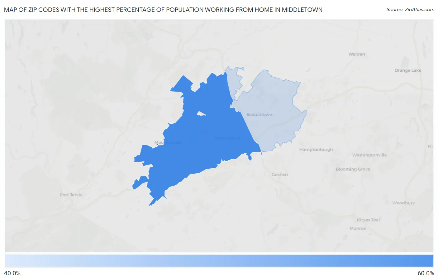 Zip Codes with the Highest Percentage of Population Working from Home in Middletown Map