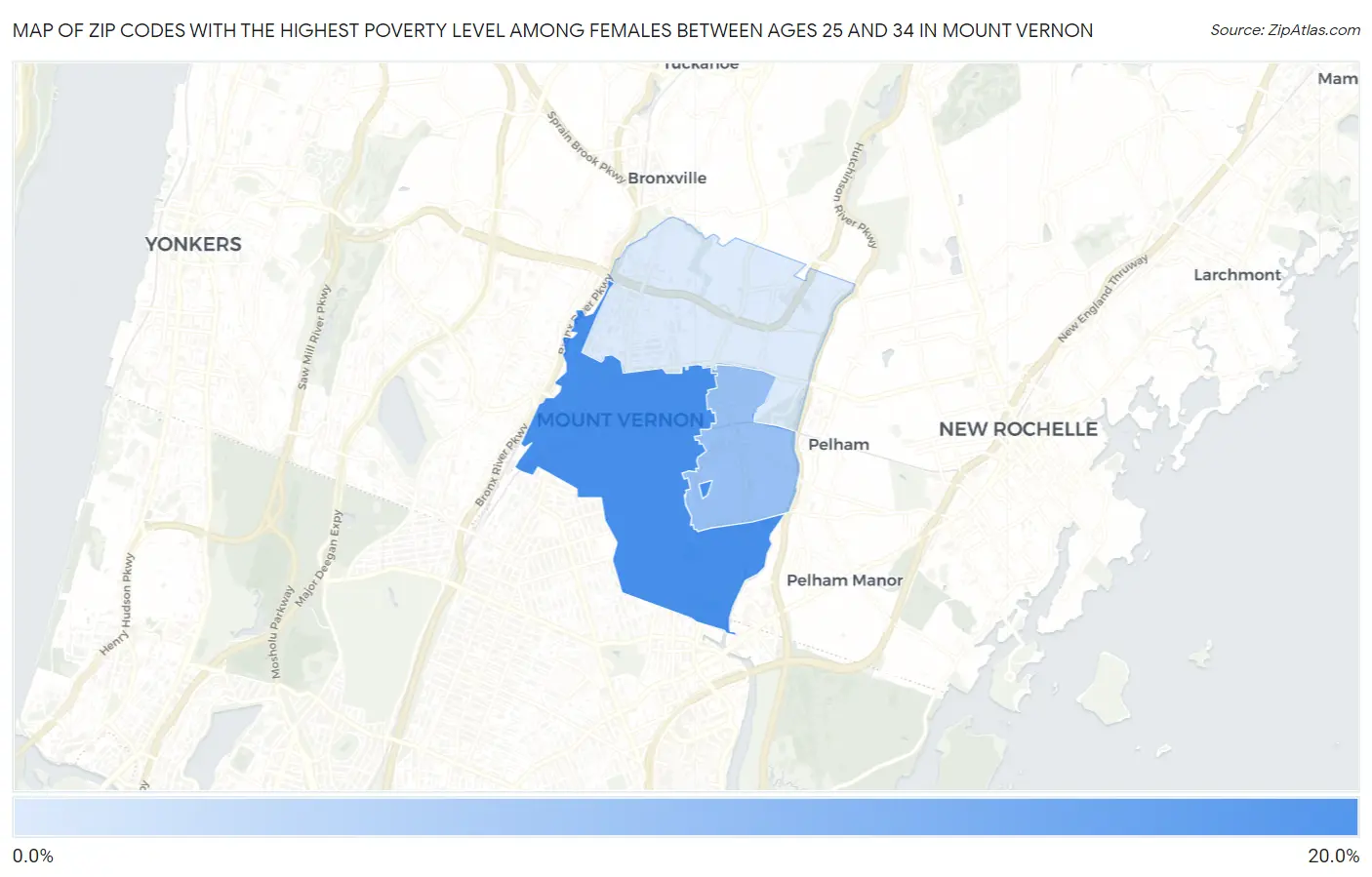 Zip Codes with the Highest Poverty Level Among Females Between Ages 25 and 34 in Mount Vernon Map
