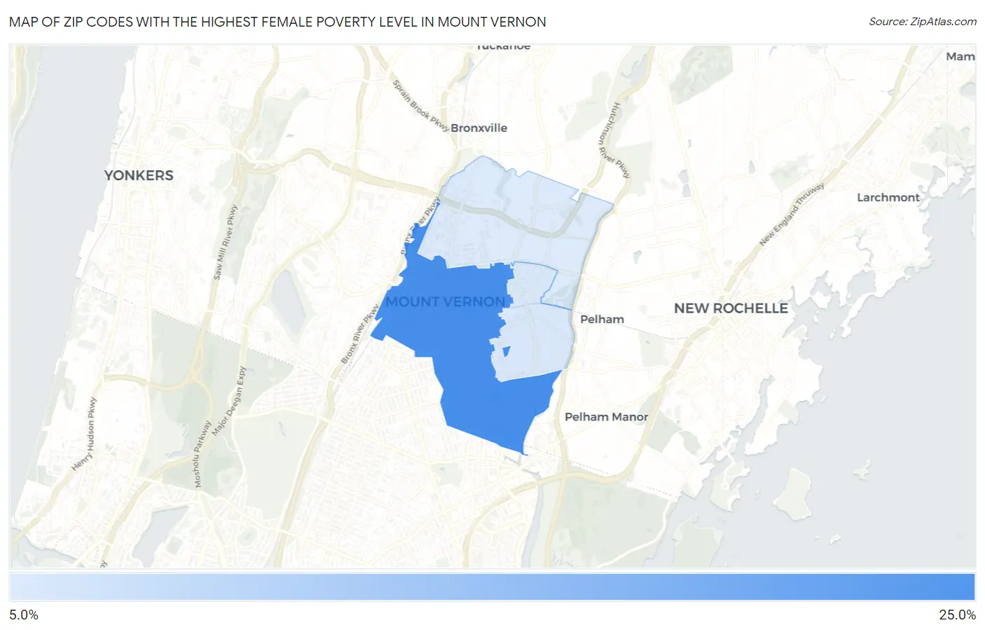 Zip Codes with the Highest Female Poverty Level in Mount Vernon Map
