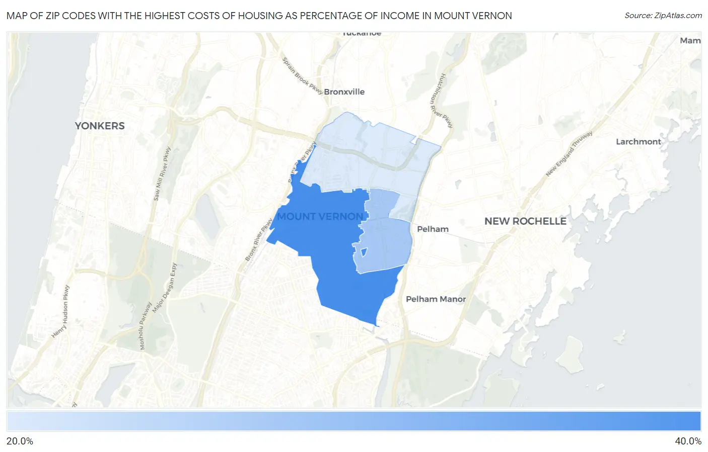 Zip Codes with the Highest Costs of Housing as Percentage of Income in Mount Vernon Map