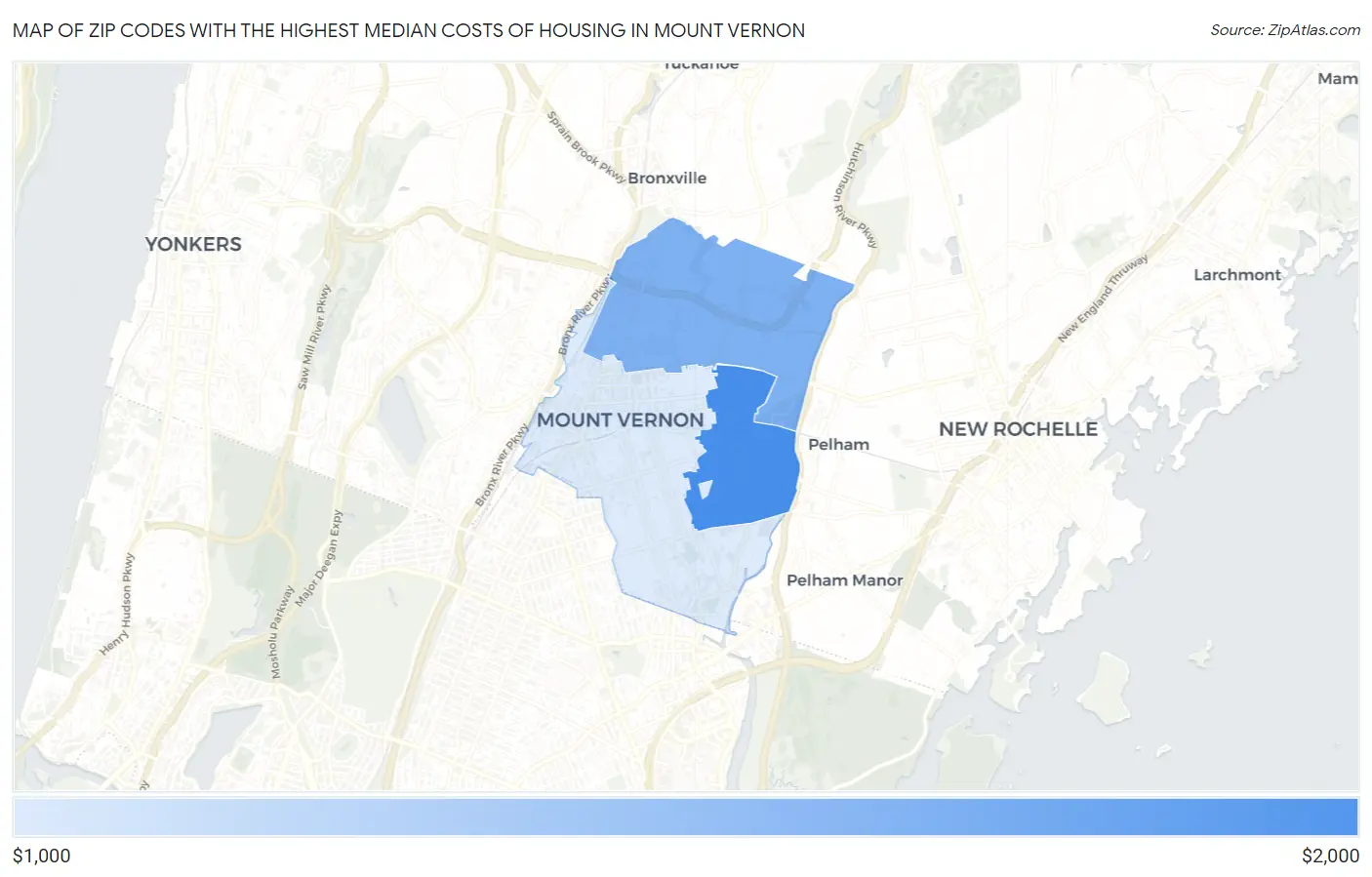 Zip Codes with the Highest Median Costs of Housing in Mount Vernon Map