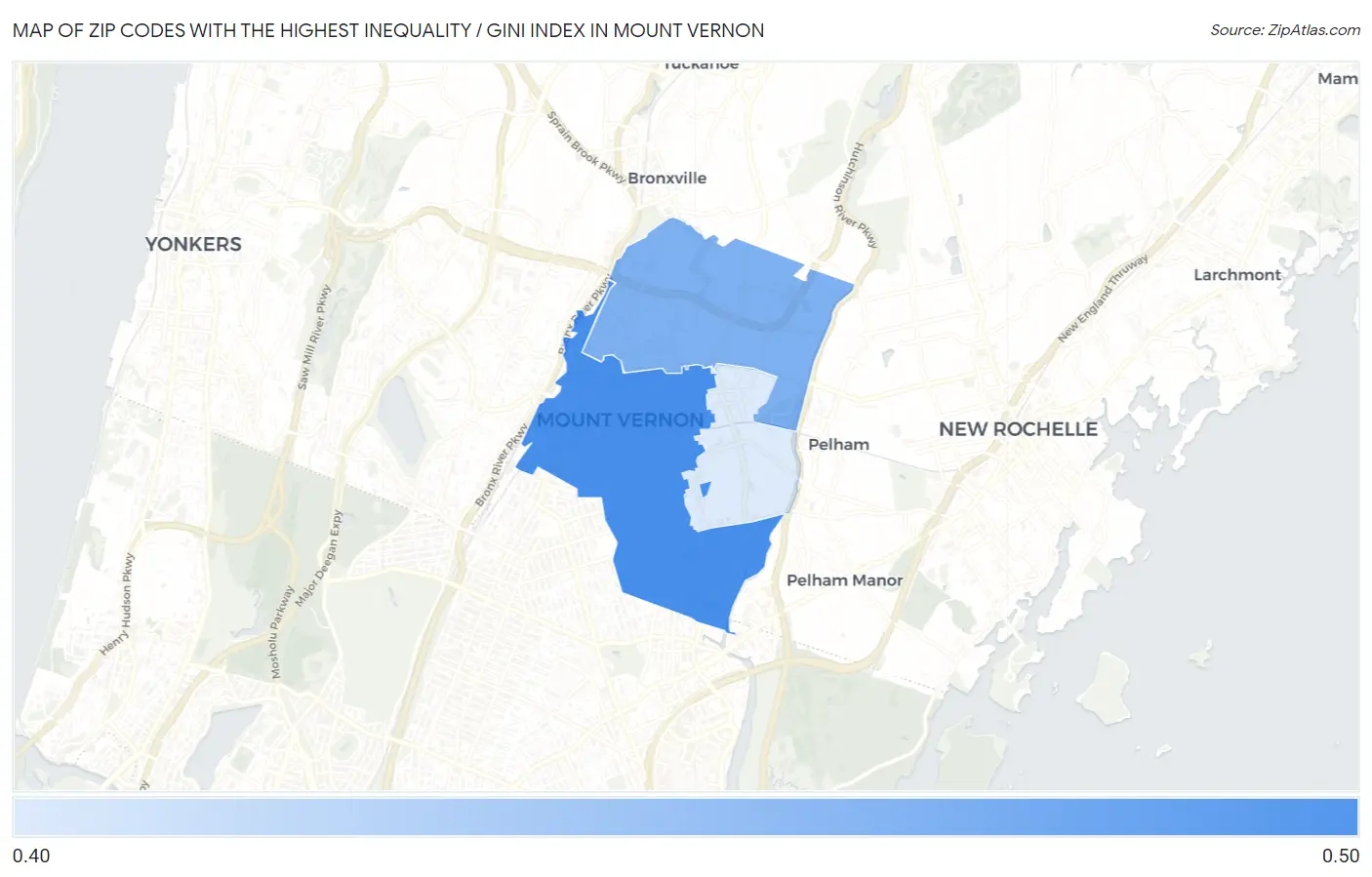 Zip Codes with the Highest Inequality / Gini Index in Mount Vernon Map