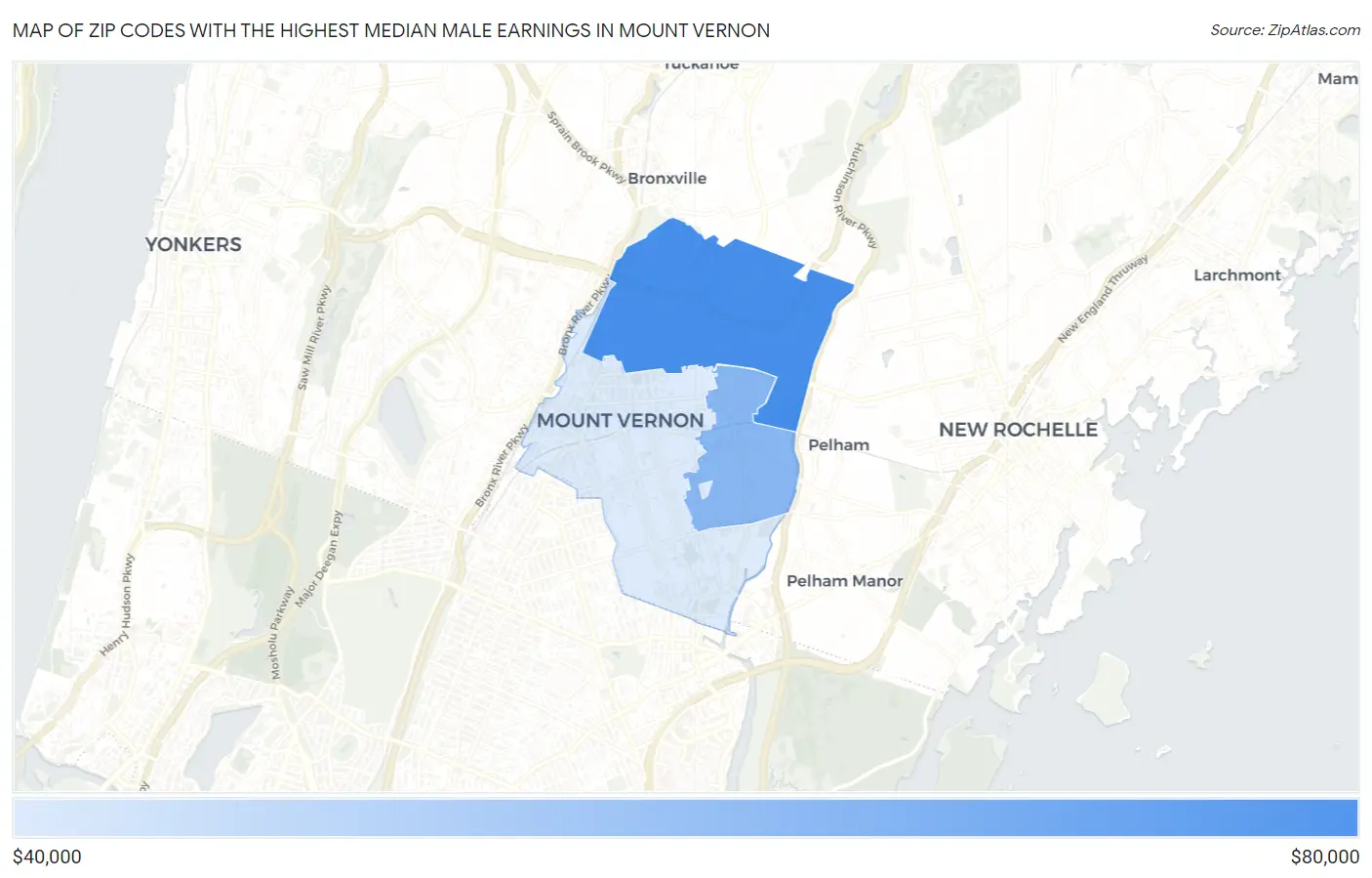 Zip Codes with the Highest Median Male Earnings in Mount Vernon Map