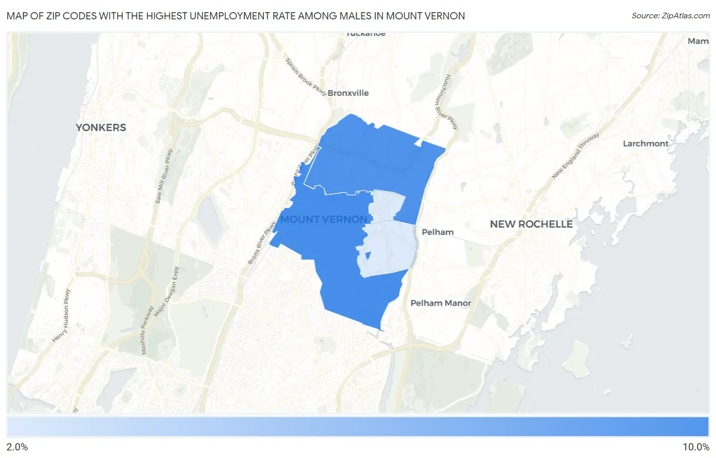 Zip Codes with the Highest Unemployment Rate Among Males in Mount Vernon Map