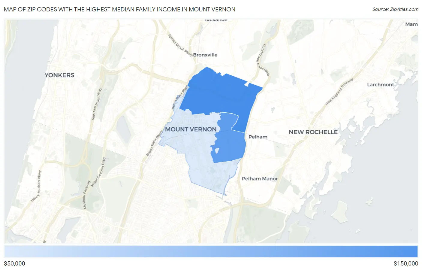 Zip Codes with the Highest Median Family Income in Mount Vernon Map