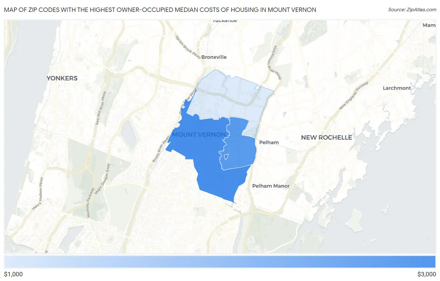 Zip Codes with the Highest Owner-Occupied Median Costs of Housing in Mount Vernon Map