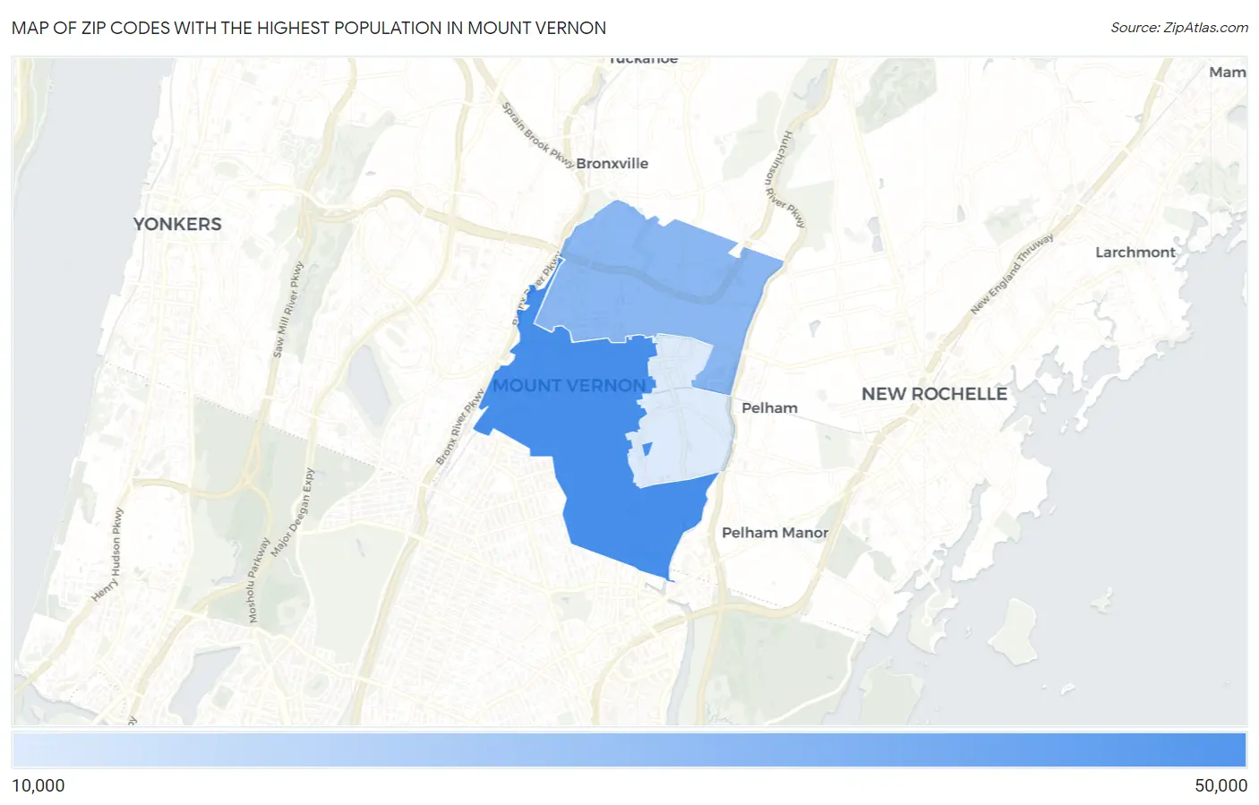 Zip Codes with the Highest Population in Mount Vernon Map