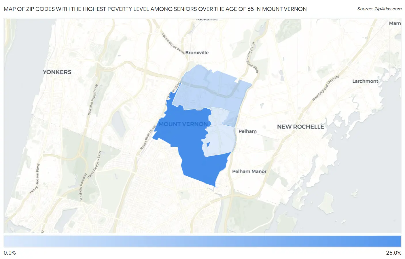 Zip Codes with the Highest Poverty Level Among Seniors Over the Age of 65 in Mount Vernon Map