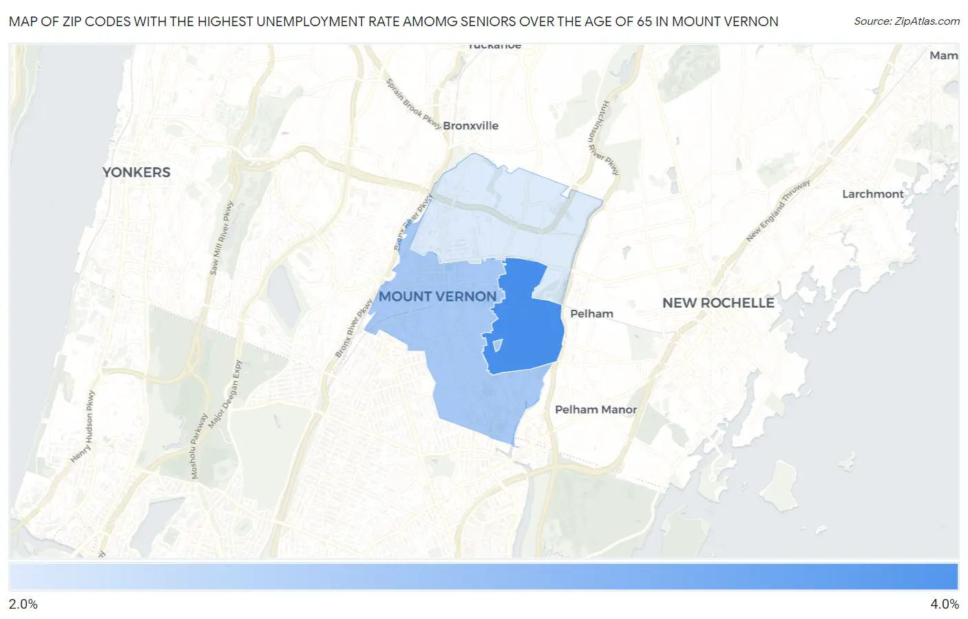 Zip Codes with the Highest Unemployment Rate Amomg Seniors Over the Age of 65 in Mount Vernon Map