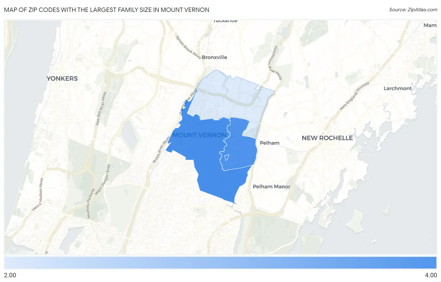 Zip Codes with the Largest Family Size in Mount Vernon Map