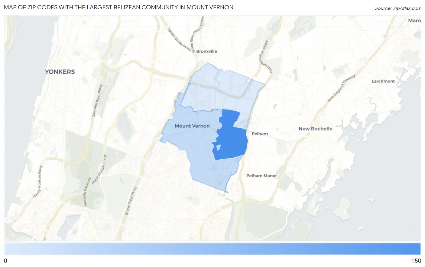 Zip Codes with the Largest Belizean Community in Mount Vernon Map