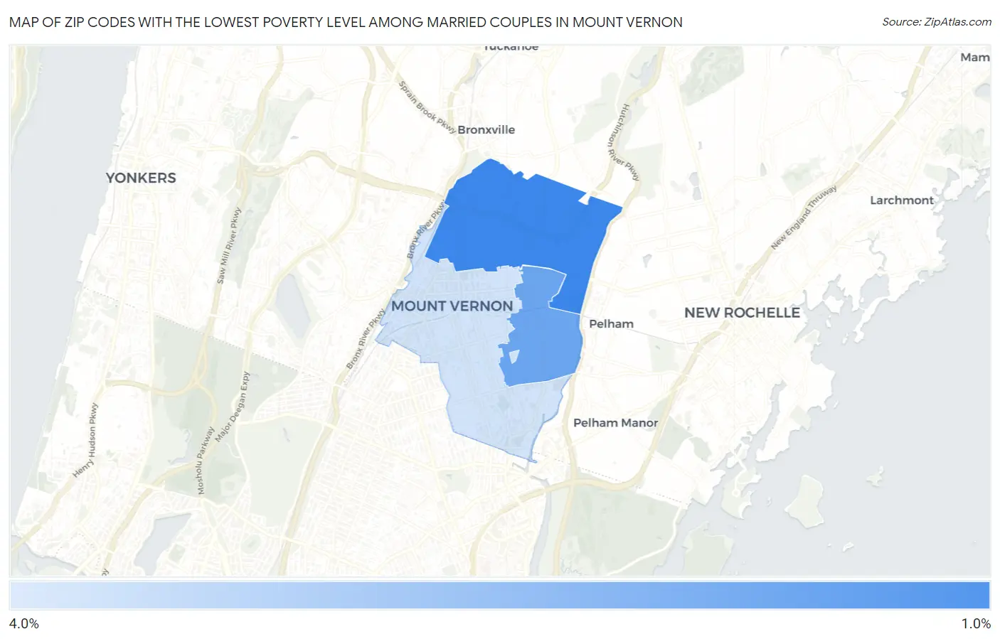 Zip Codes with the Lowest Poverty Level Among Married Couples in Mount Vernon Map