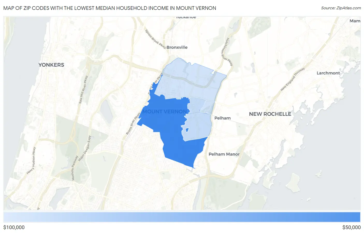 Zip Codes with the Lowest Median Household Income in Mount Vernon Map