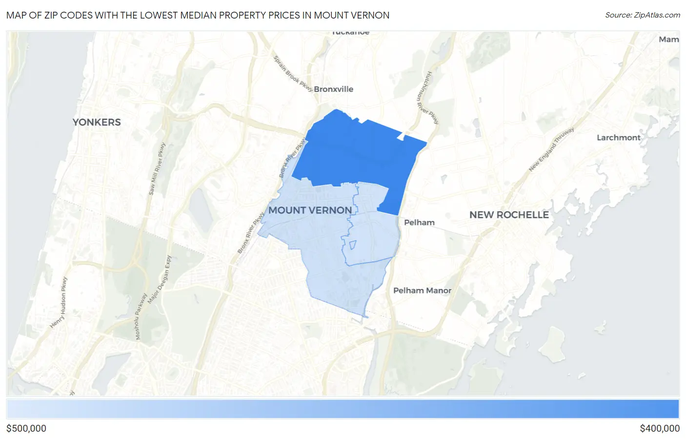 Zip Codes with the Lowest Median Property Prices in Mount Vernon Map