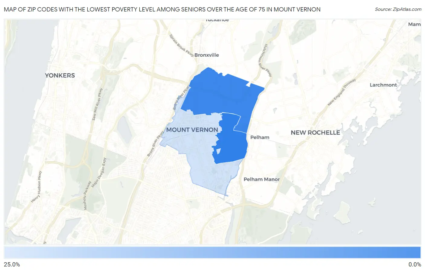 Zip Codes with the Lowest Poverty Level Among Seniors Over the Age of 75 in Mount Vernon Map