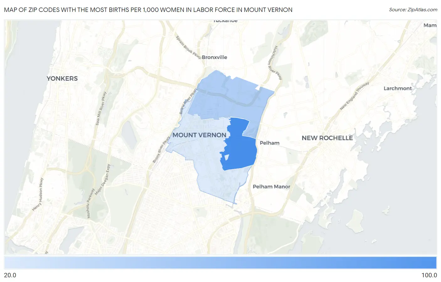 Zip Codes with the Most Births per 1,000 Women in Labor Force in Mount Vernon Map