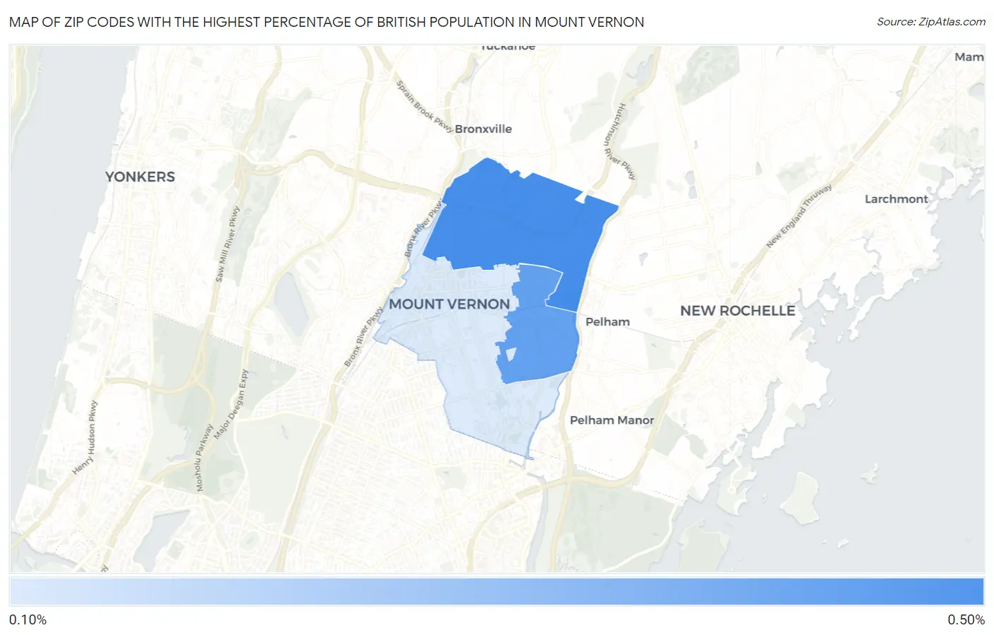 Zip Codes with the Highest Percentage of British Population in Mount Vernon Map