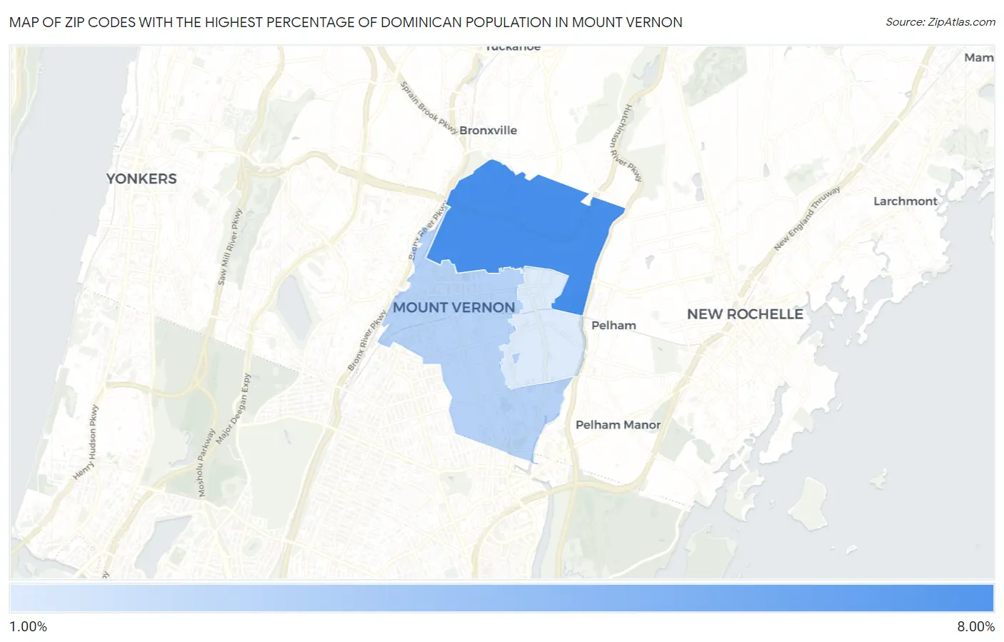 Zip Codes with the Highest Percentage of Dominican Population in Mount Vernon Map