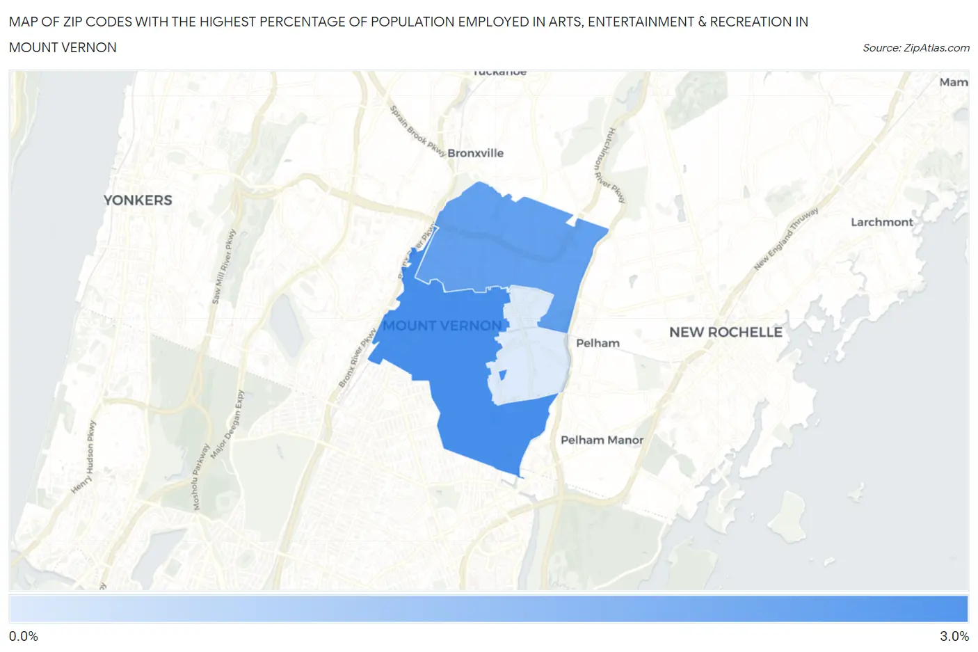 Zip Codes with the Highest Percentage of Population Employed in Arts, Entertainment & Recreation in Mount Vernon Map