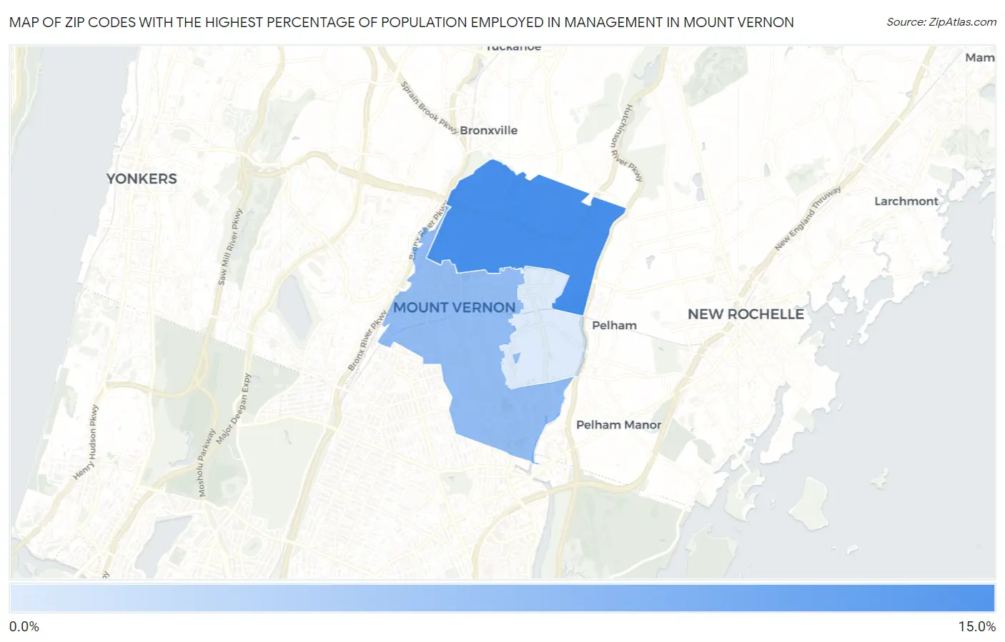 Zip Codes with the Highest Percentage of Population Employed in Management in Mount Vernon Map