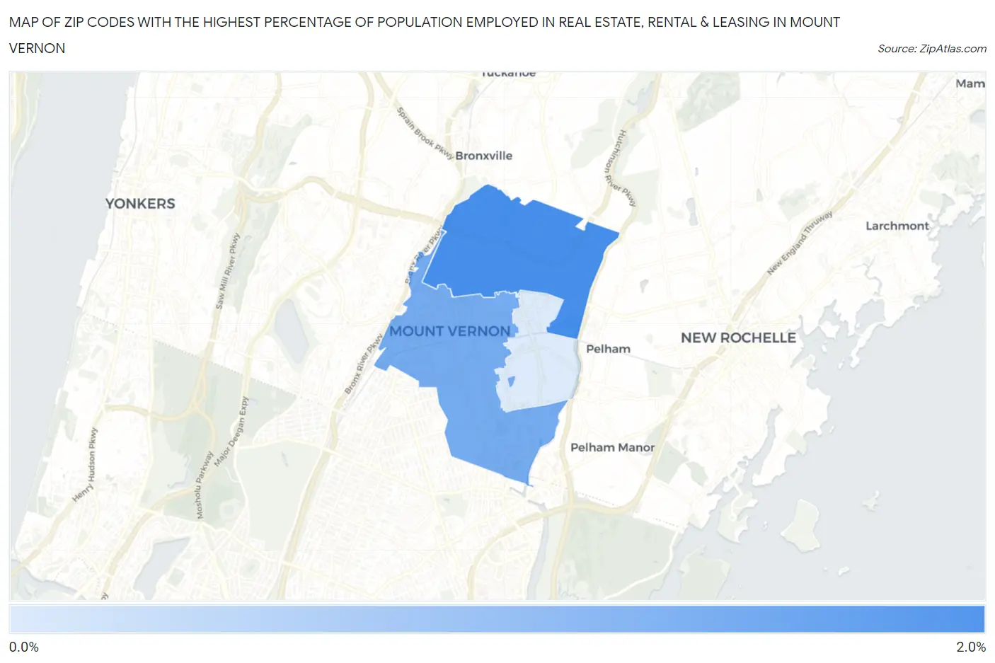 Zip Codes with the Highest Percentage of Population Employed in Real Estate, Rental & Leasing in Mount Vernon Map