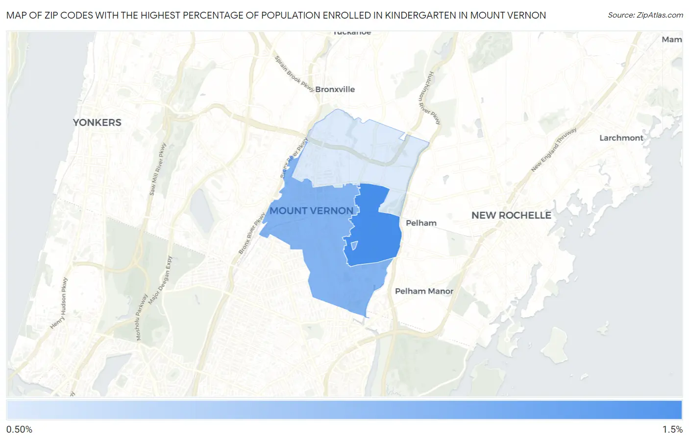 Zip Codes with the Highest Percentage of Population Enrolled in Kindergarten in Mount Vernon Map