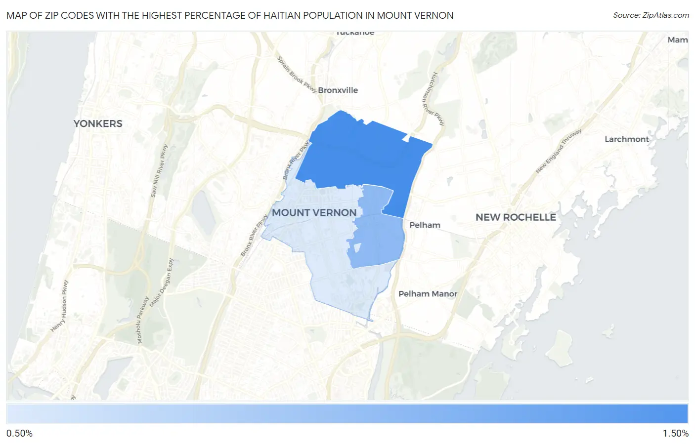 Zip Codes with the Highest Percentage of Haitian Population in Mount Vernon Map